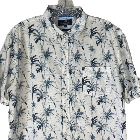 MB Michael Brandon Hawaiian Shirt Mens Large White Blue Casual Slim Fit - Picture 3 of 8